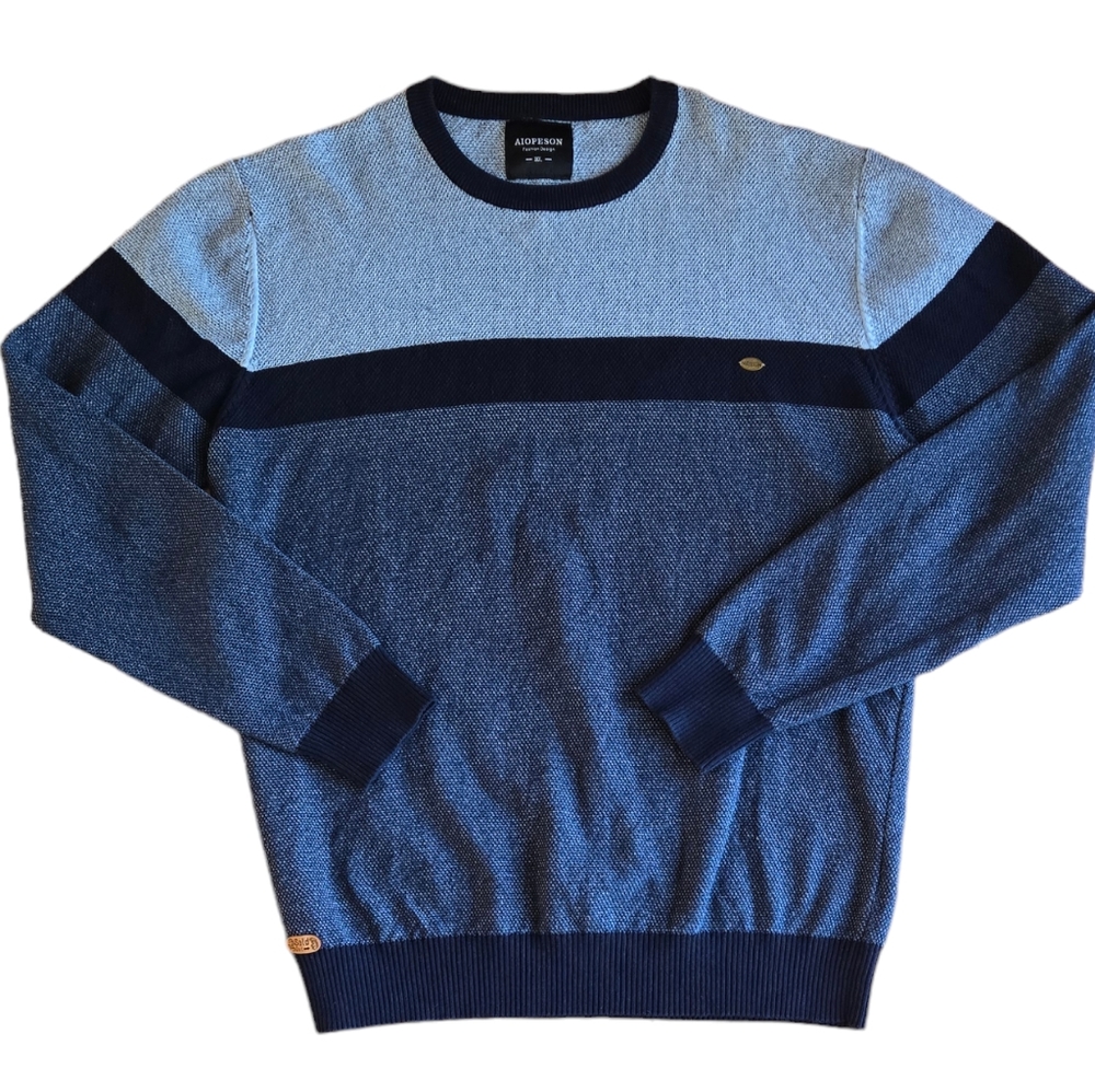 Aiopeson Men's Blue Spliced Cotton Pullover Crewneck Sweater Size XXL